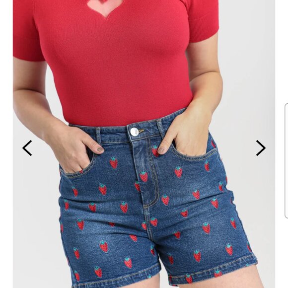 Hell Bunny Strawberry Denim Shorts Size M - Picture 3 of 6